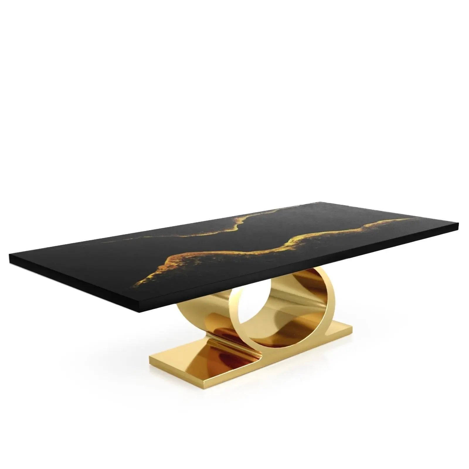 Onyx Titanium Gold Polished Stainless Steel Base Black Mountain Large Dining Table