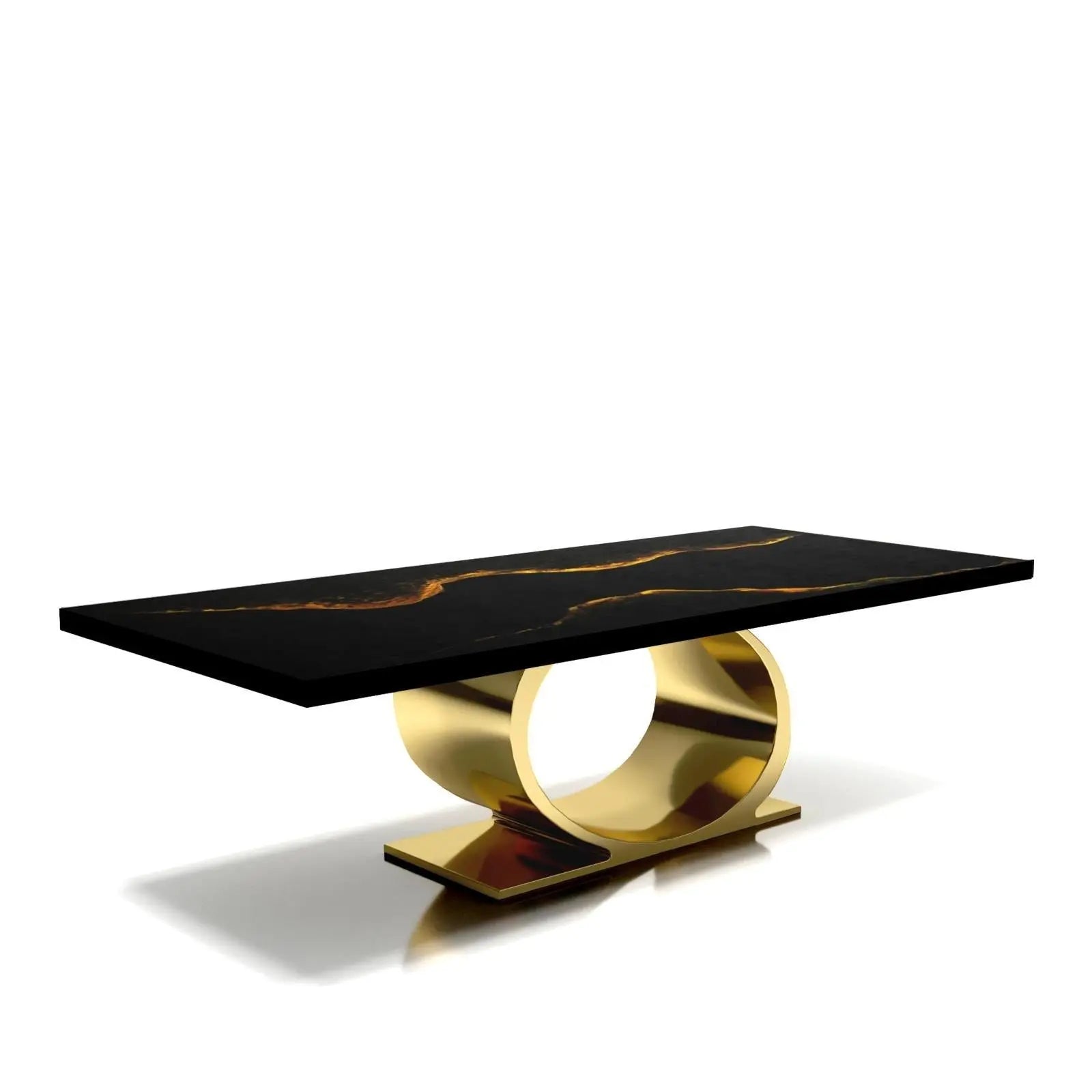 Onyx Titanium Gold Polished Stainless Steel Base Black Mountain Small Coffee Table