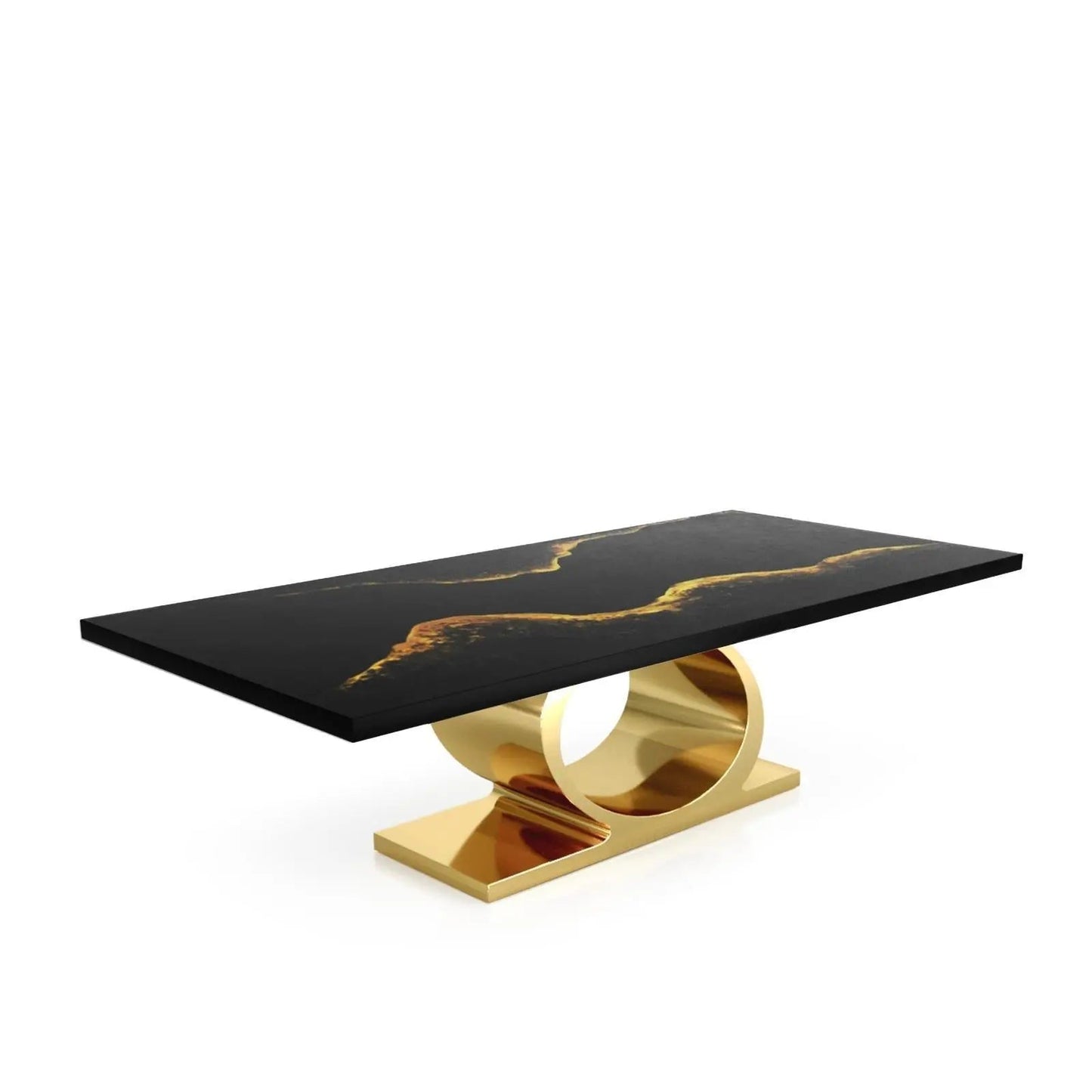 Onyx Titanium Gold Polished Stainless Steel Base Black Mountain Small Dining Table