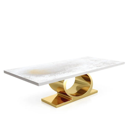 Onyx Titanium Gold Polished Stainless Steel Base White Art Large Dining Table