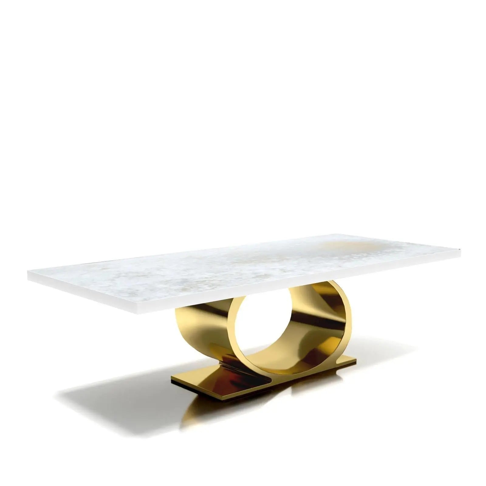 Onyx Titanium Gold Polished Stainless Steel Base White Art Small Coffee Table