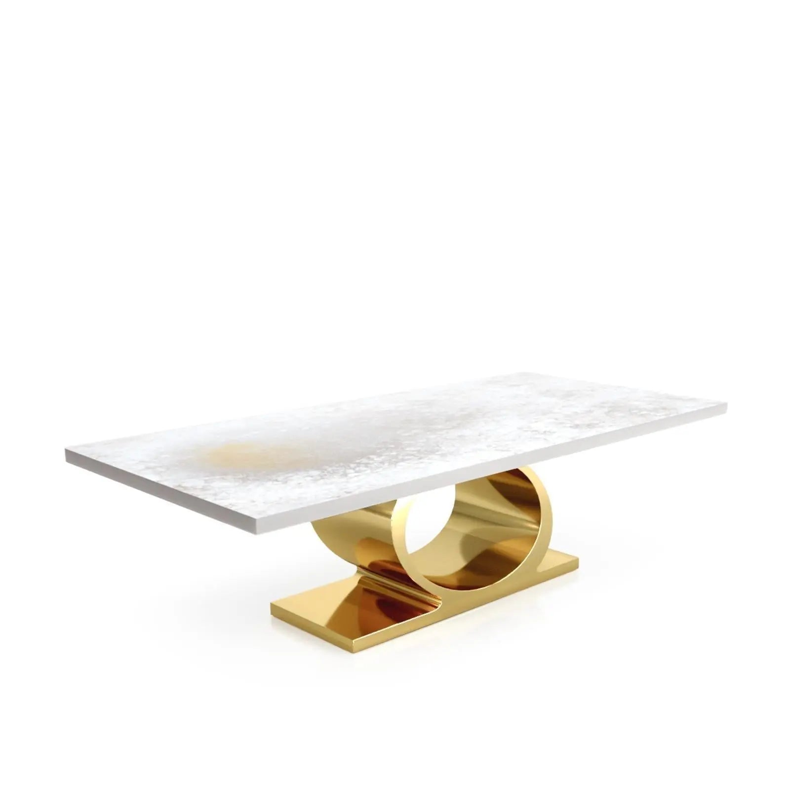 Onyx Titanium Gold Polished Stainless Steel Base White Art Small Dining Table