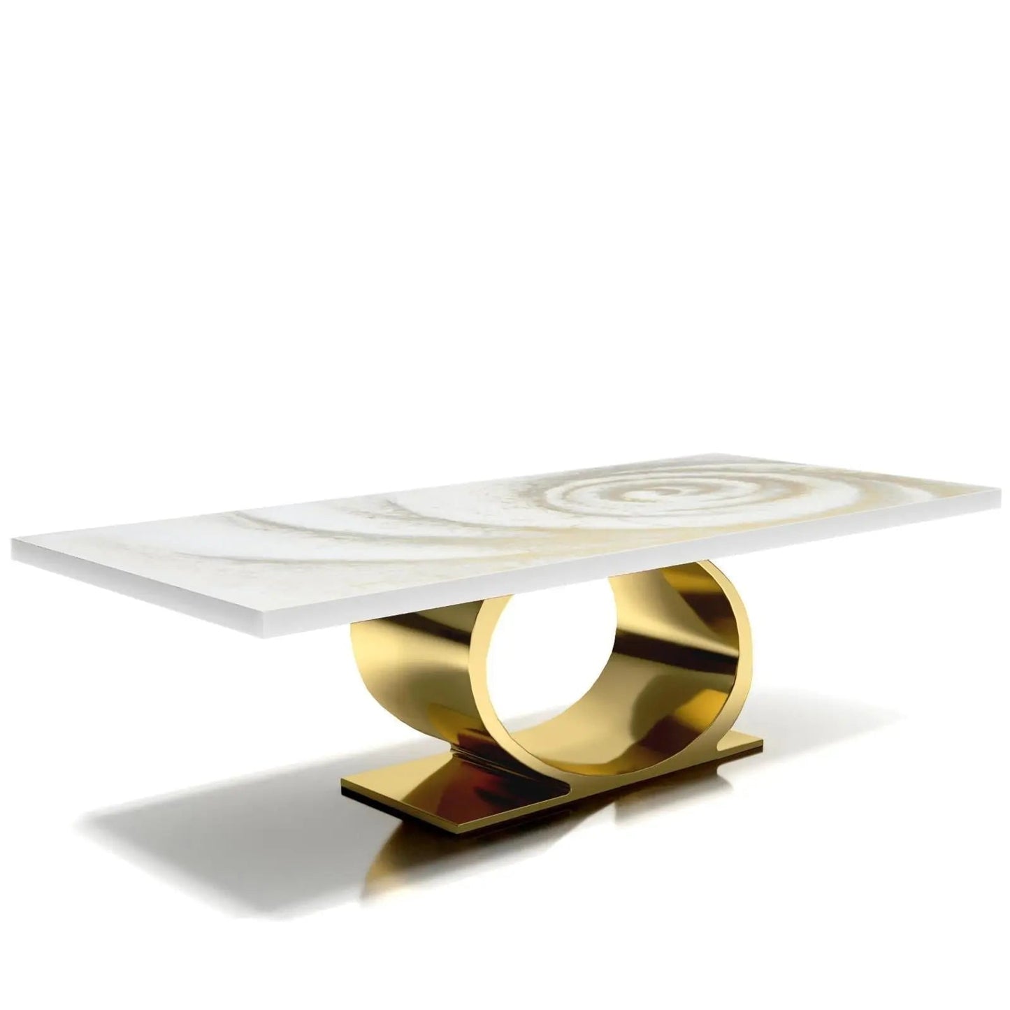 Onyx Titanium Gold Polished Stainless Steel Base White Fiore Large Coffee Table