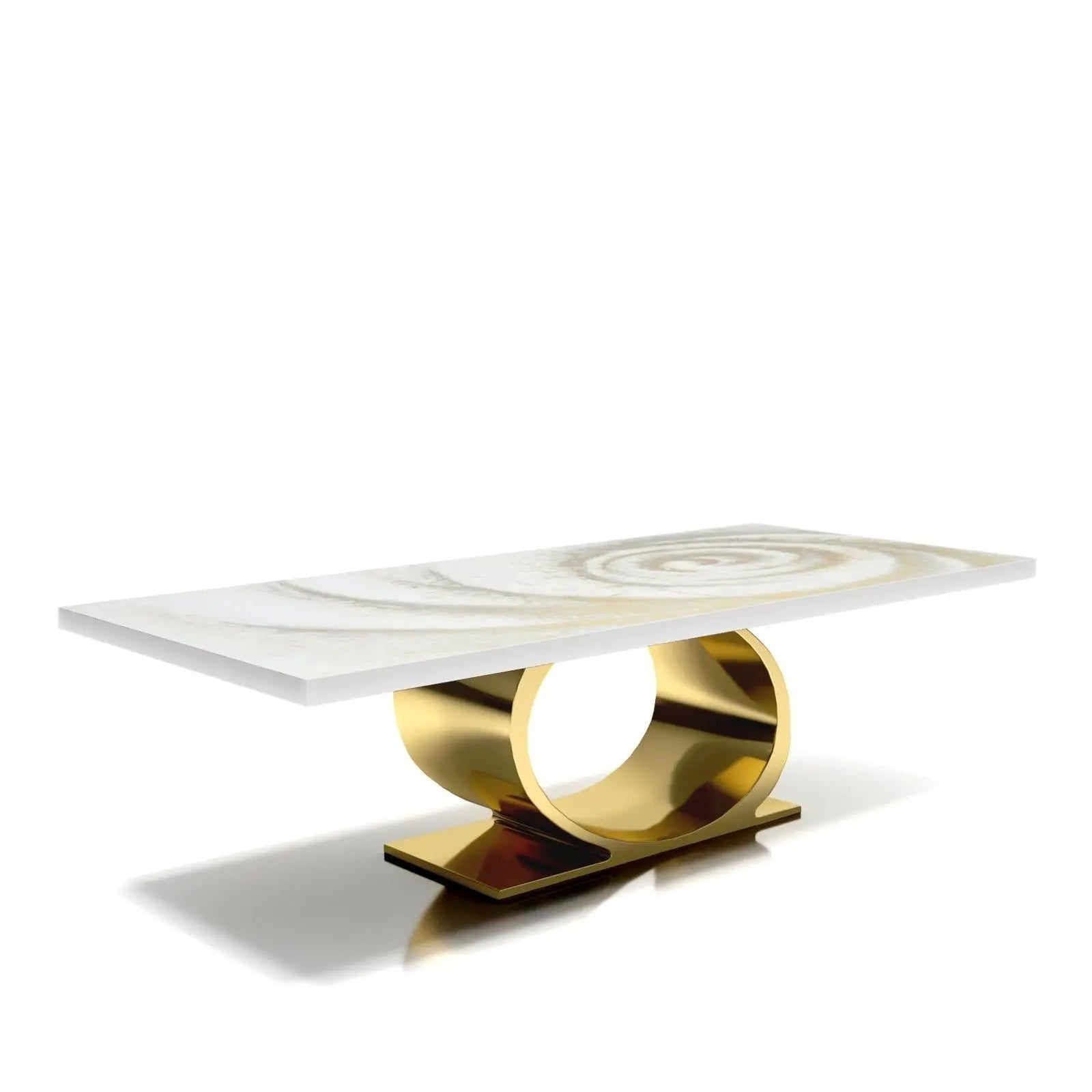 Onyx Titanium Gold Polished Stainless Steel Base White Fiore Small Coffee Table