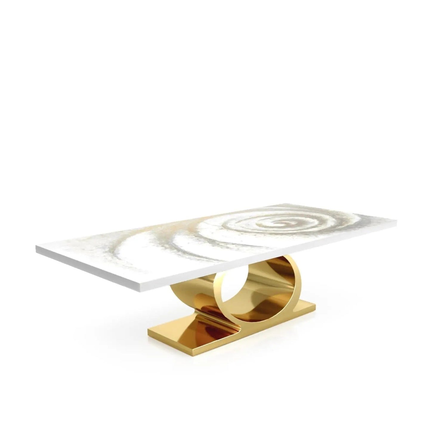 Onyx Titanium Gold Polished Stainless Steel Base White Fiore Small Dining Table