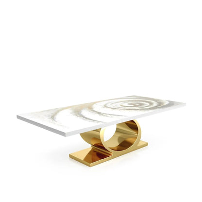 Onyx Titanium Gold Polished Stainless Steel Base White Fiore Small Dining Table