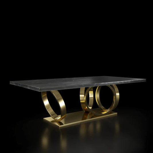 Oracle Titanium Gold Rectangle Dining Table Black Marble RG