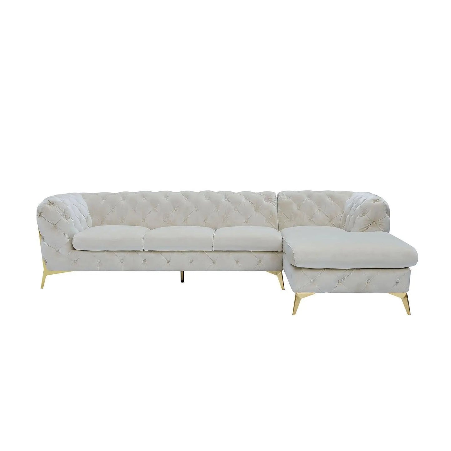 Regina Titanium Gold Polished Stainless Steel Base Left Sofa Chaise Beige Sectional