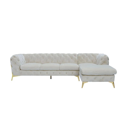 Regina Titanium Gold Polished Stainless Steel Base Left Sofa Chaise Beige Sectional