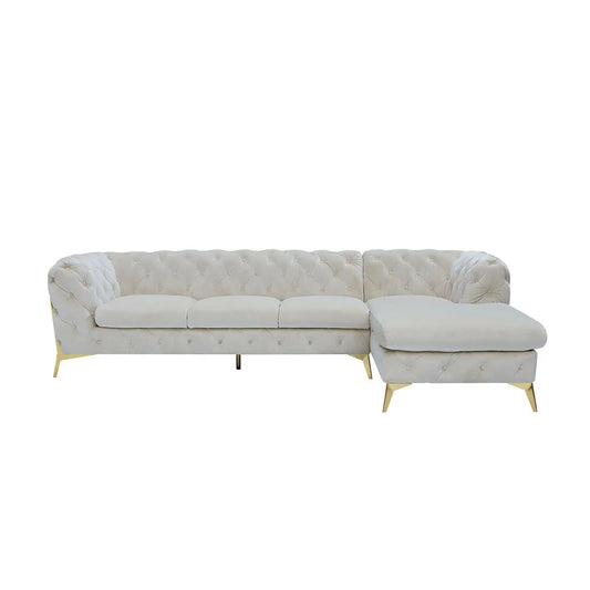 Regina Titanium Gold Polished Stainless Steel Base Left Sofa Chaise Beige Sectional