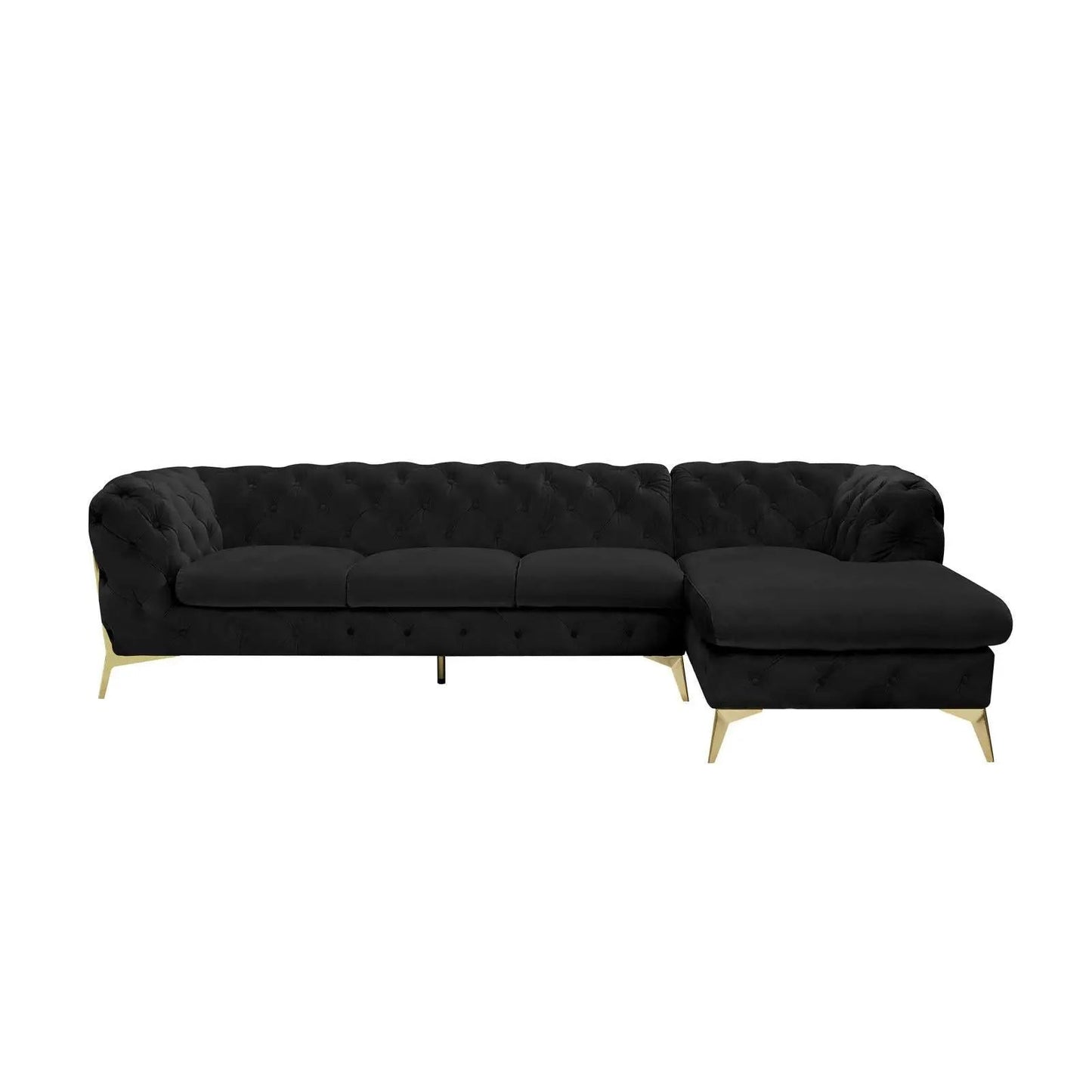 Regina Titanium Gold Polished Stainless Steel Base Left Sofa Chaise Black Sectional