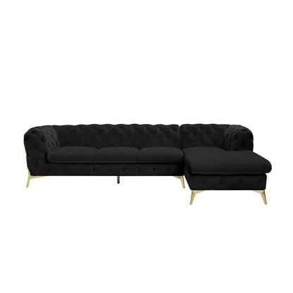 Regina Titanium Gold Polished Stainless Steel Base Left Sofa Chaise Black Sectional