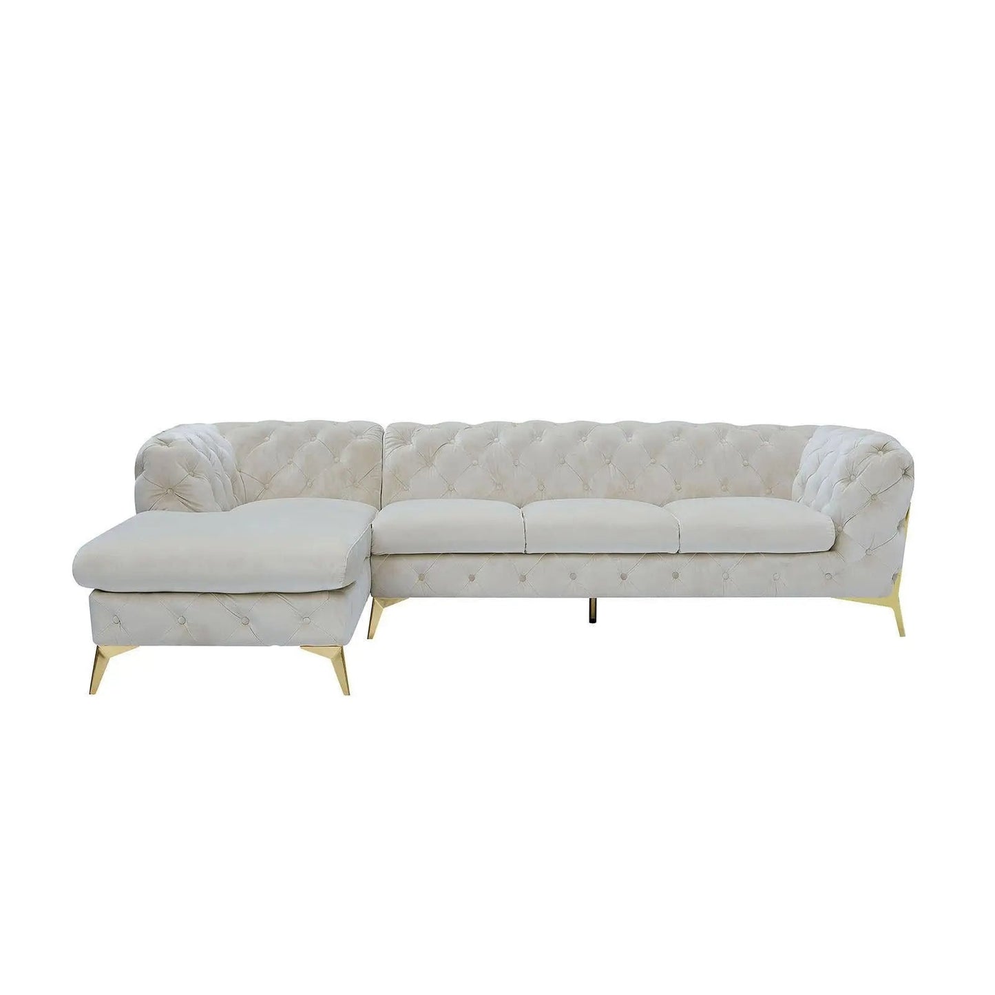 Regina Titanium Gold Polished Stainless Steel Base Right Sofa Chaise Beige Sectional