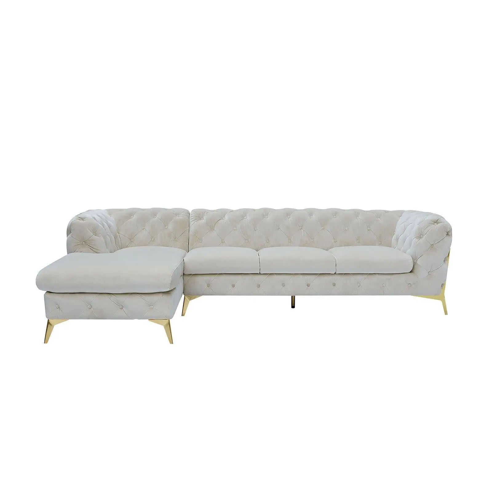 Regina Titanium Gold Polished Stainless Steel Base Right Sofa Chaise Beige Sectional