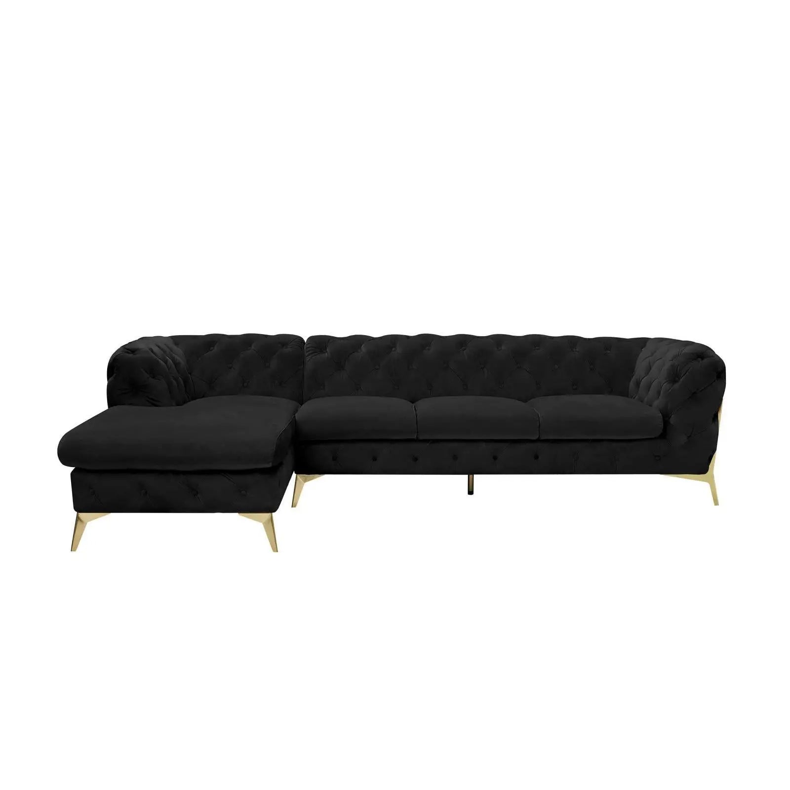 Regina Titanium Gold Polished Stainless Steel Base Right Sofa Chaise Black Sectional