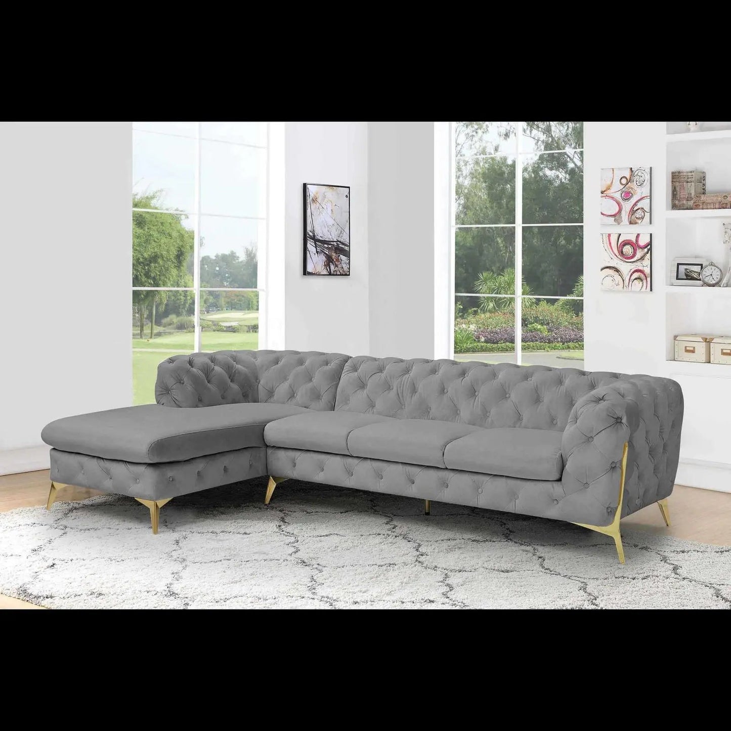 Regina RAF Sofa Chaise Sectional | Gold Finish