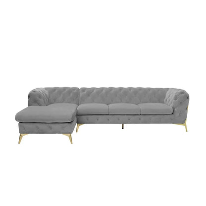 Regina Titanium Gold Polished Stainless Steel Base Right Sofa Chaise Light Gray Sectional RG