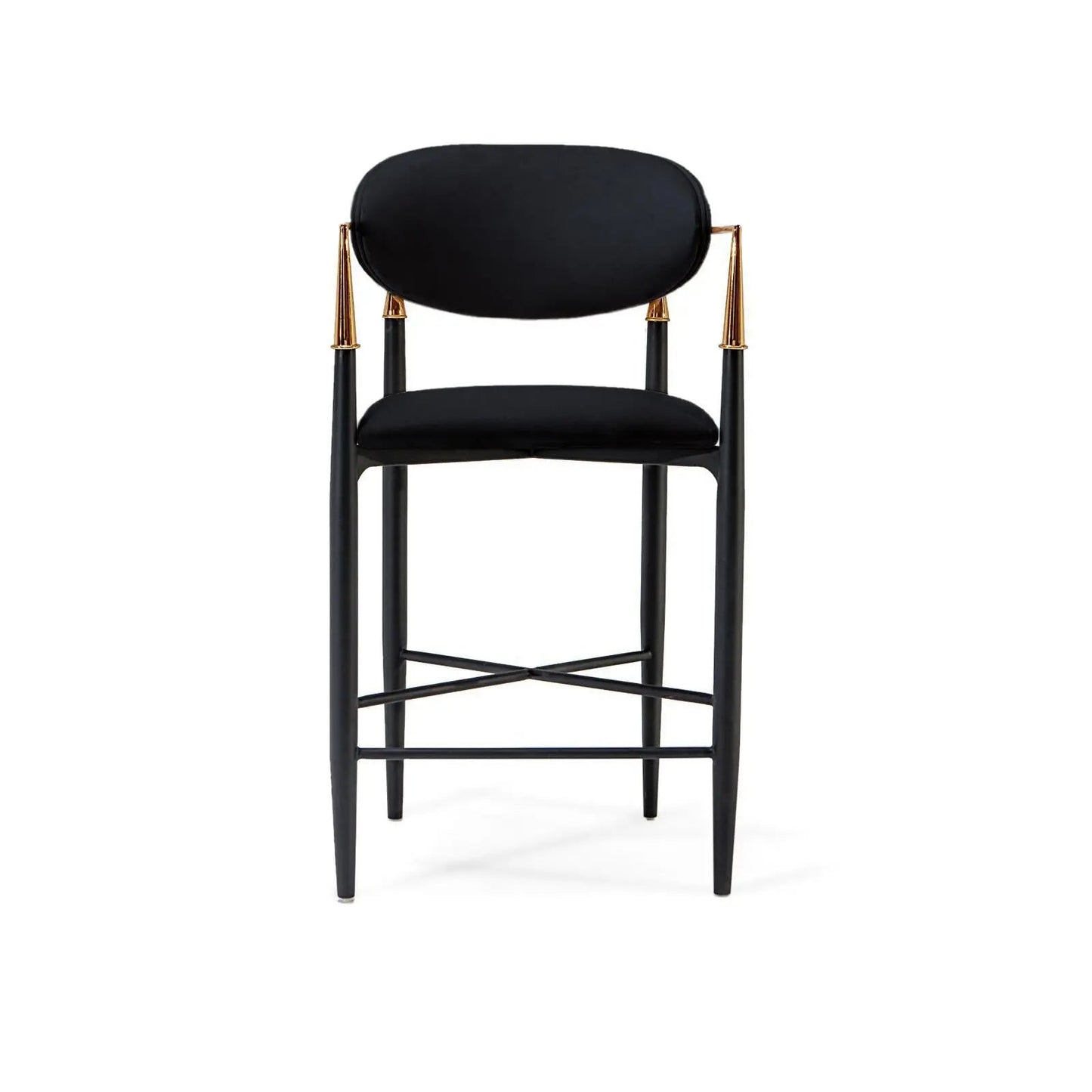 Roubi Rose Gold Polished Stainless Steel Base Black Counter Bar Stool