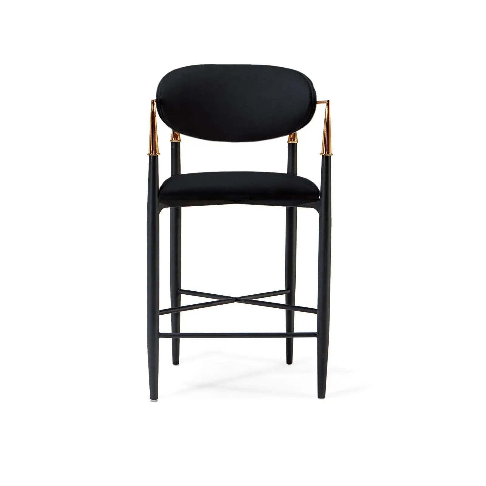 Roubi Rose Gold Polished Stainless Steel Base Black Counter Bar Stool