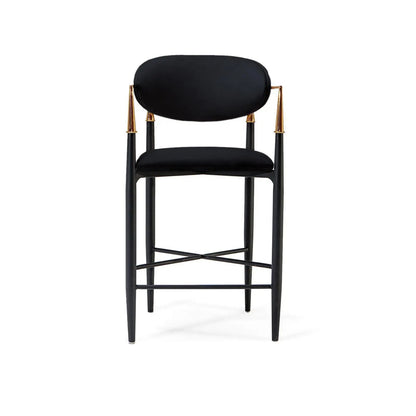 Roubi Rose Gold Polished Stainless Steel Base Black Counter Bar Stool