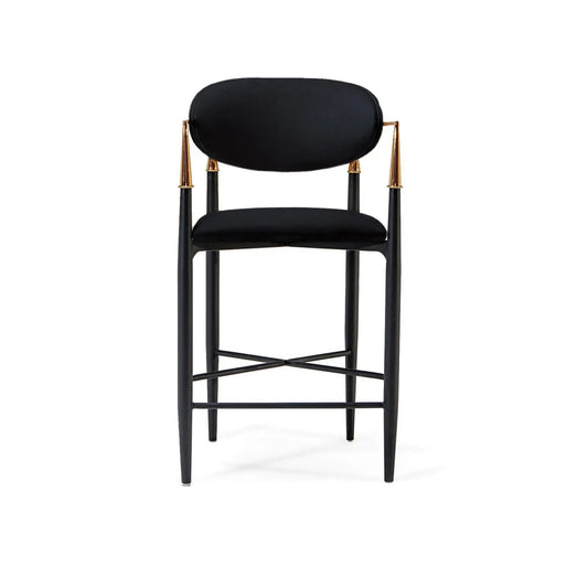 Roubi Rose Gold Polished Stainless Steel Base Black Counter Bar Stool