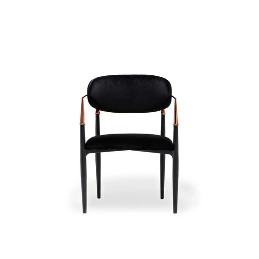 Roubi Rose Gold Polished Stainless Steel Base Black Dining Chair RG