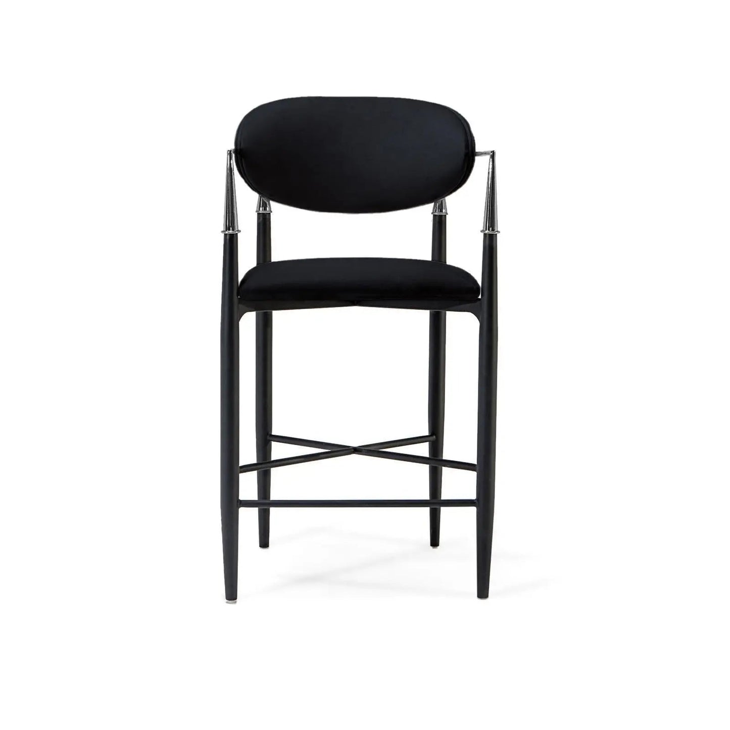 Roubi Polished Stainless Steel Base Black Counter Stool