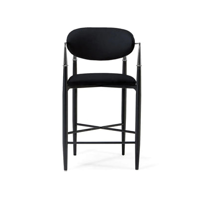 Roubi Polished Stainless Steel Base Black Counter Stool