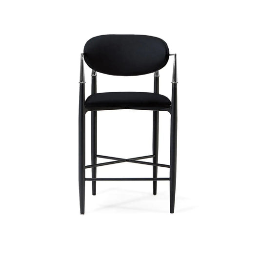Roubi Polished Stainless Steel Base Black Counter Stool