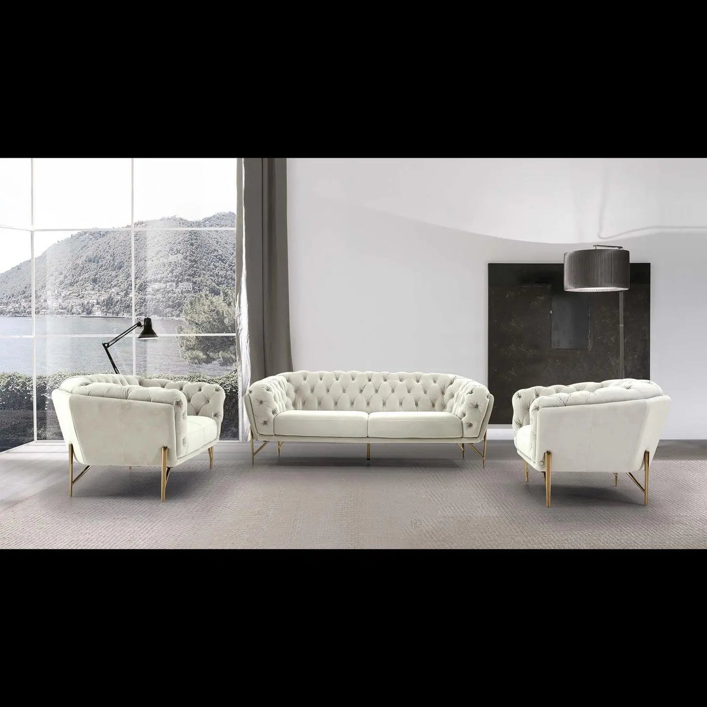 Sofia Gold-Accent Sofa Set – Beige