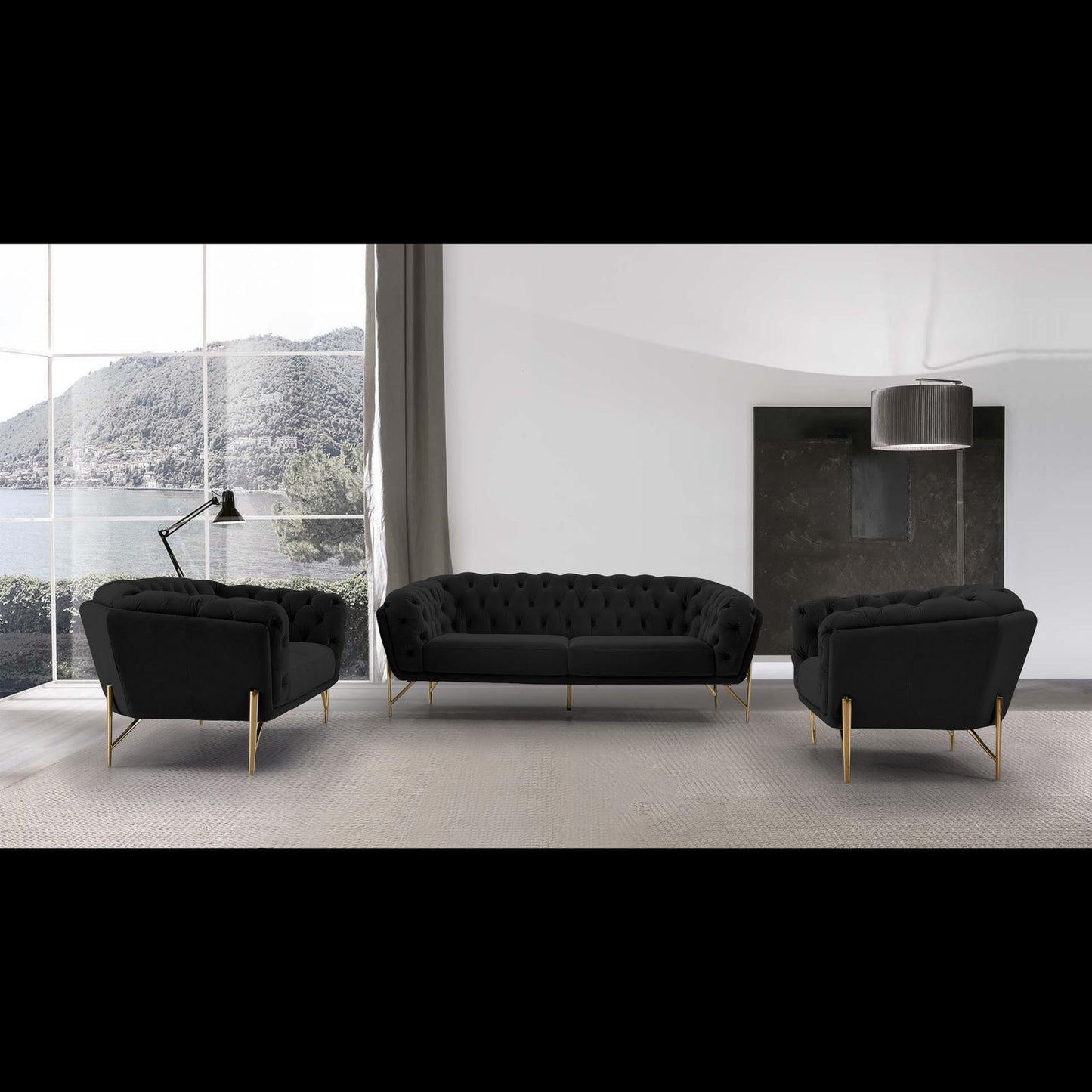 Sofia Gold-Accent Sofa Set – Black