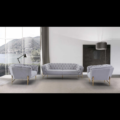 Sofia Gold-Accent Sofa Set – Light Gray