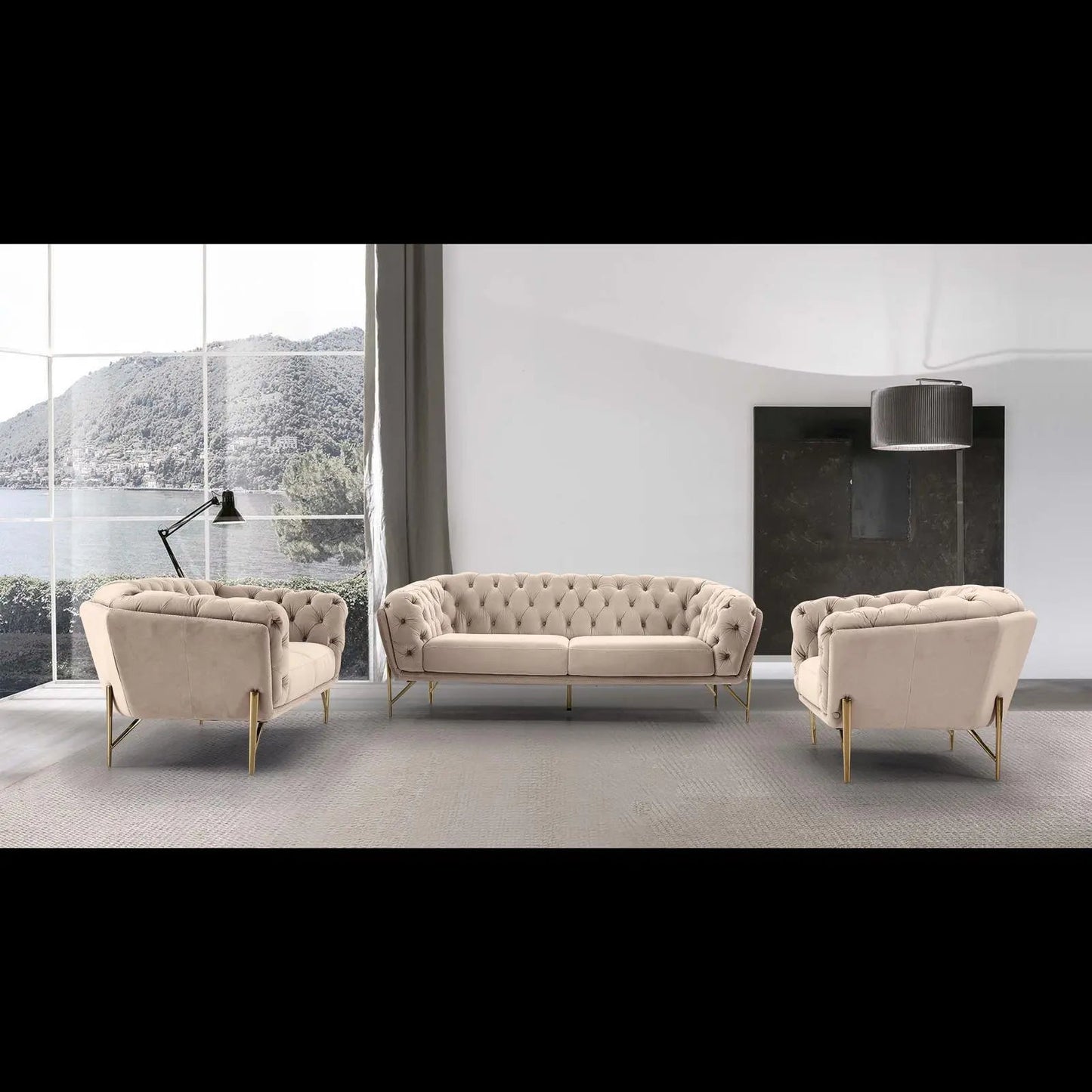 Sofia Gold-Accent Sofa Set – Taupe