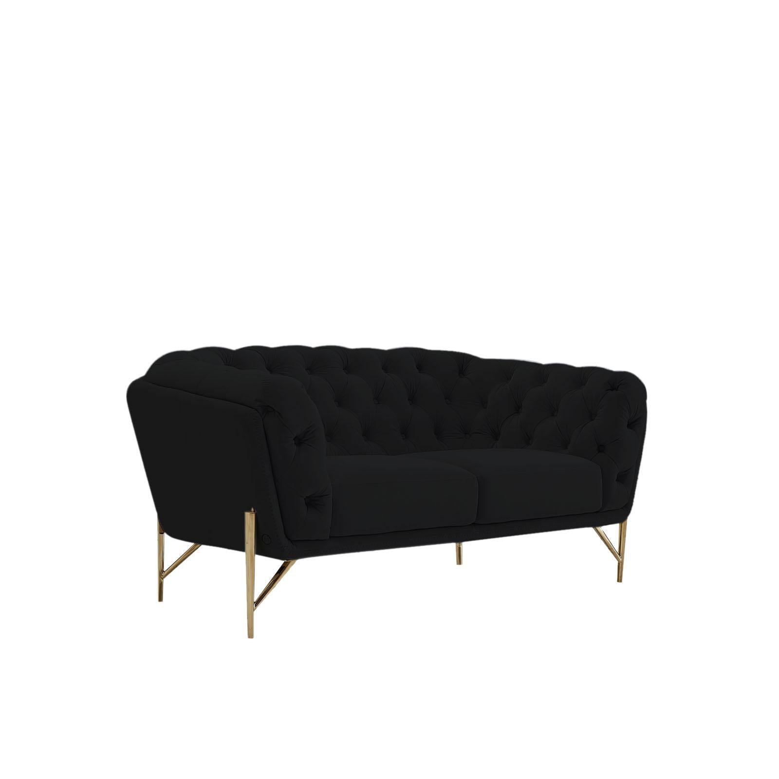 Sofia Titanium Gold Polished Stainless Steel Base Black Modern Sofa Set RG