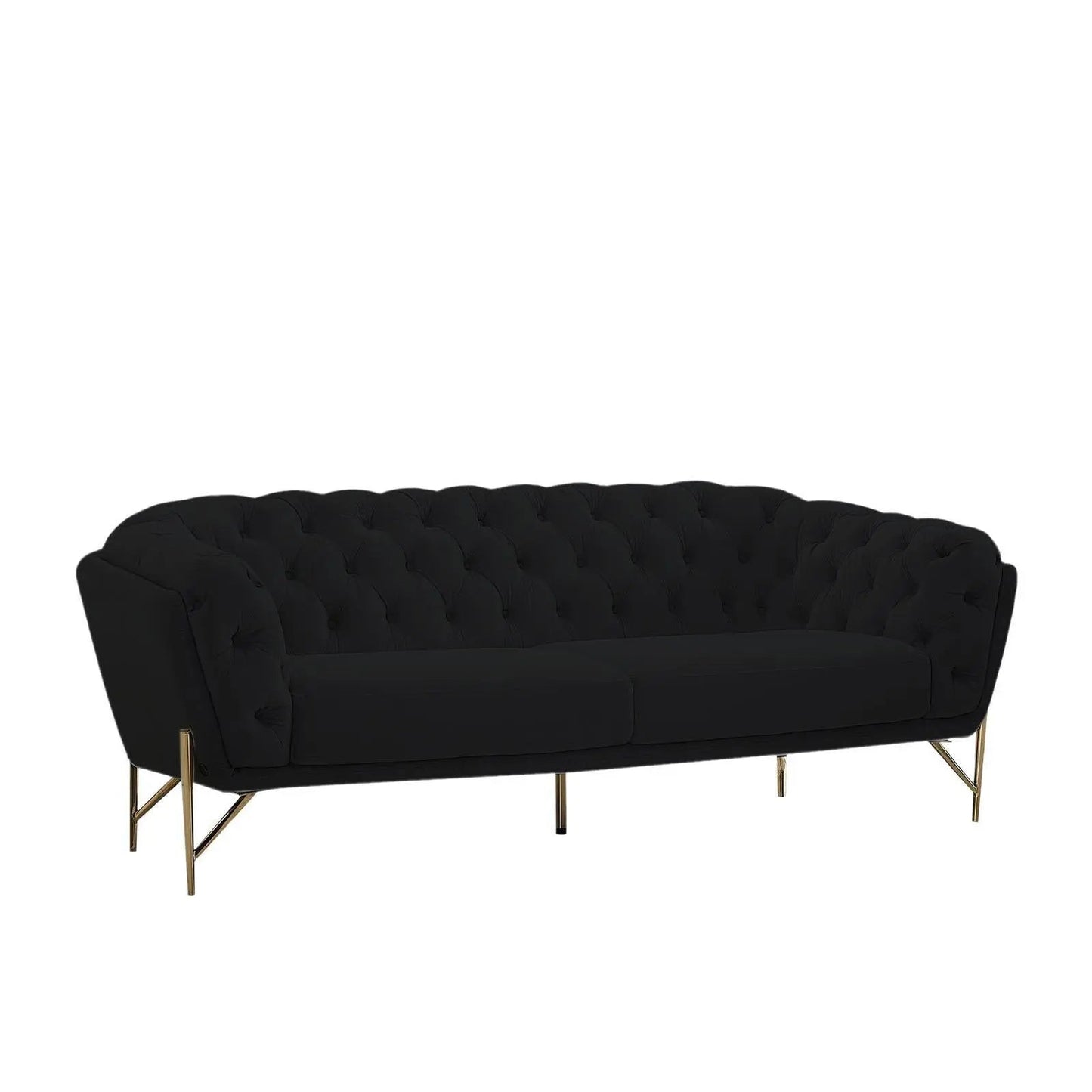Sofia Titanium Gold Polished Stainless Steel Base Black Stylish Sofa Set