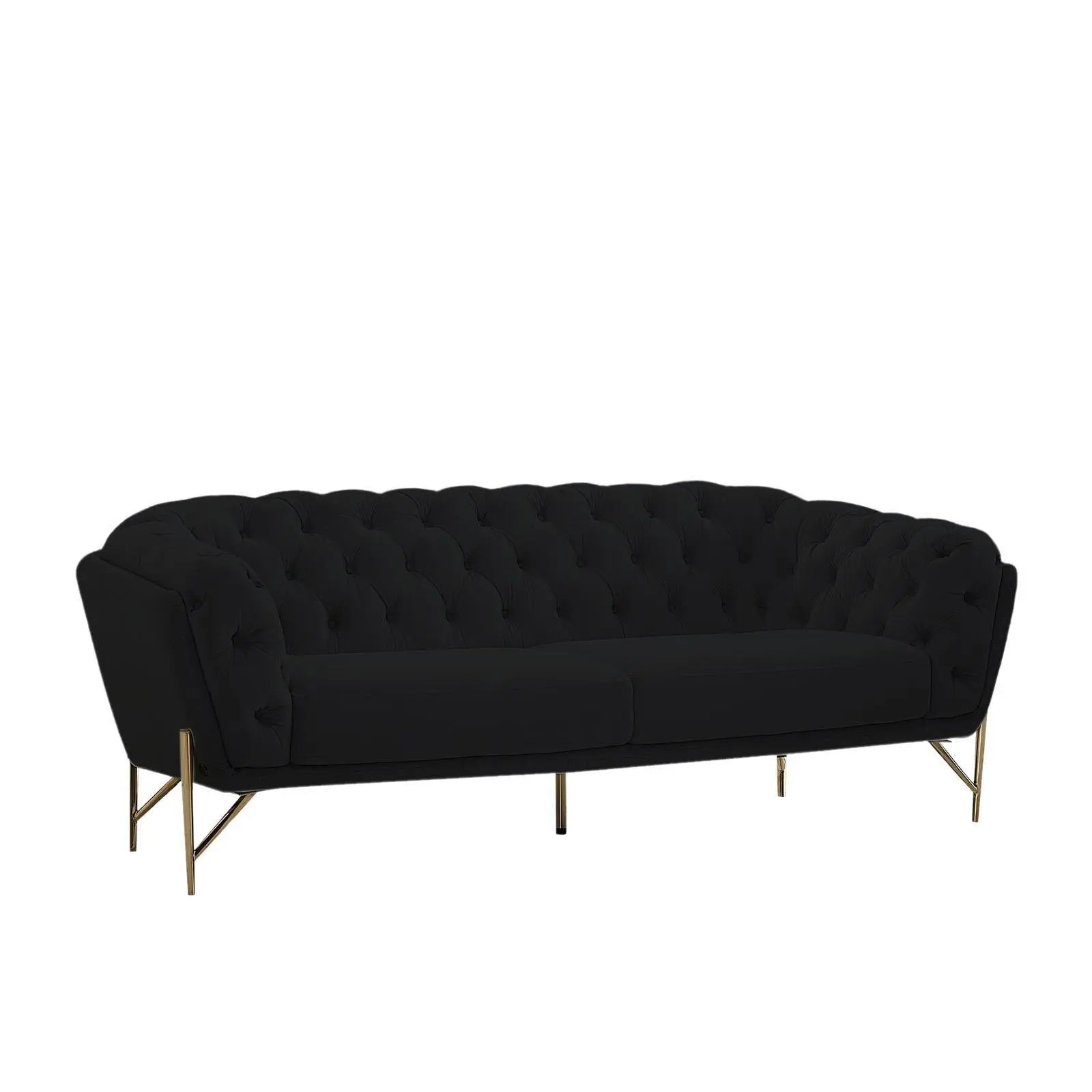 Sofia Titanium Gold Polished Stainless Steel Base Black Stylish Sofa Set
