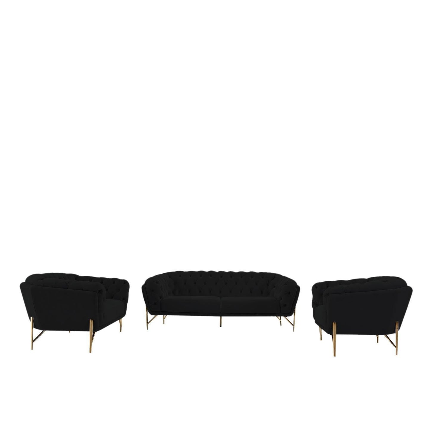Sofia Gold-Accent Sofa Set – Black
