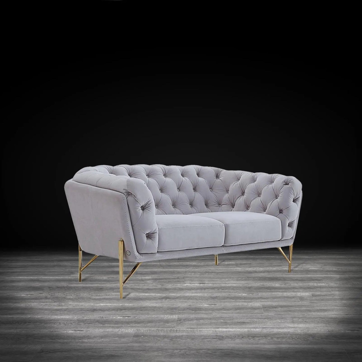 Sofia Gold-Accent Sofa Set – Light Gray