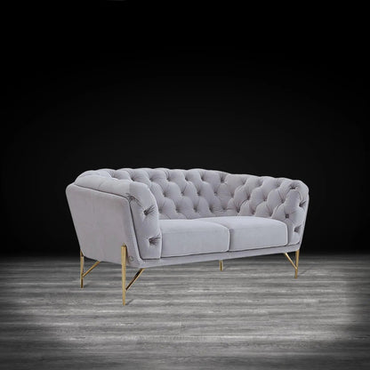 Sofia Gold-Accent Sofa Set – Light Gray