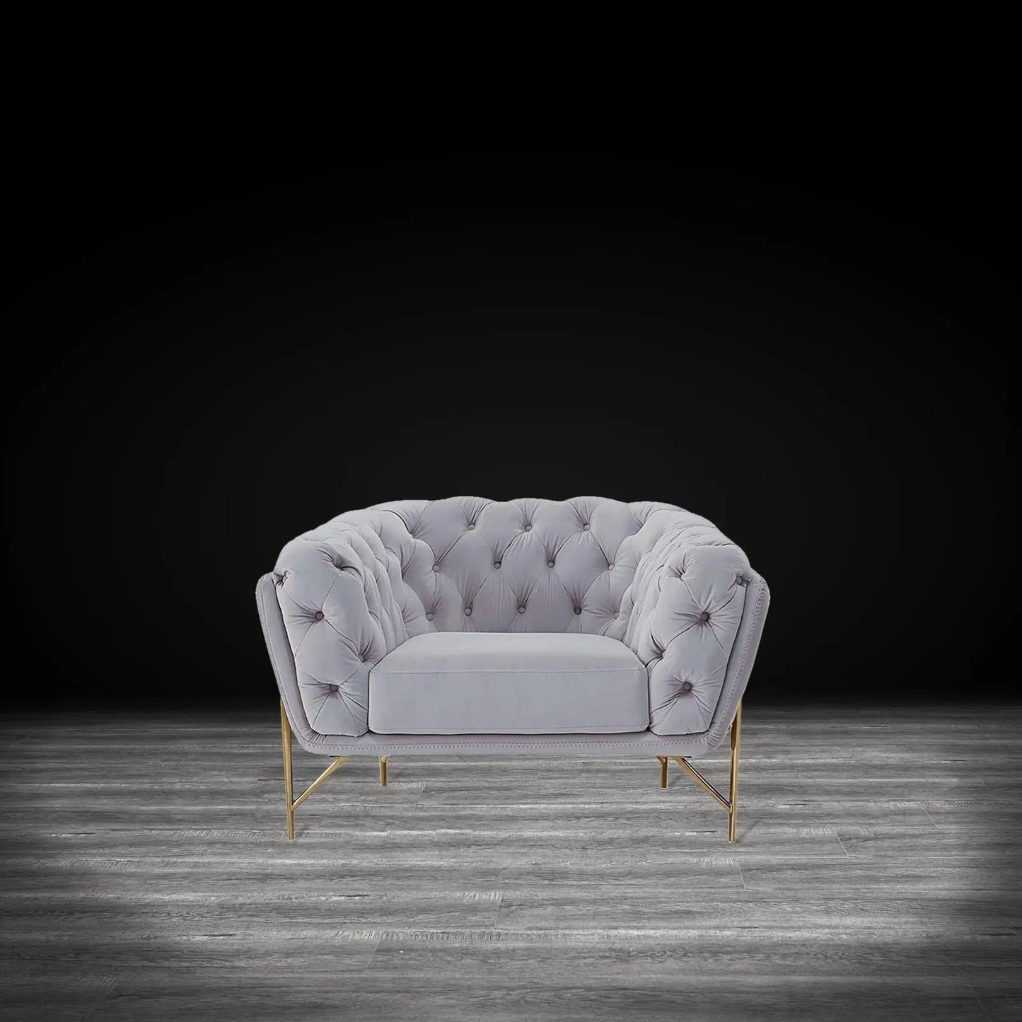 Sofia Gold-Accent Sofa Set – Light Gray