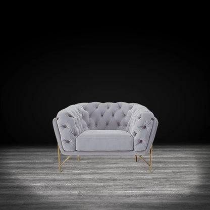 Sofia Gold-Accent Sofa Set – Light Gray