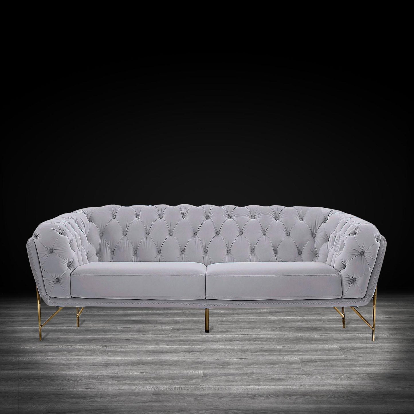 Sofia Gold-Accent Sofa Set – Light Gray