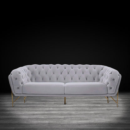 Sofia Gold-Accent Sofa Set – Light Gray