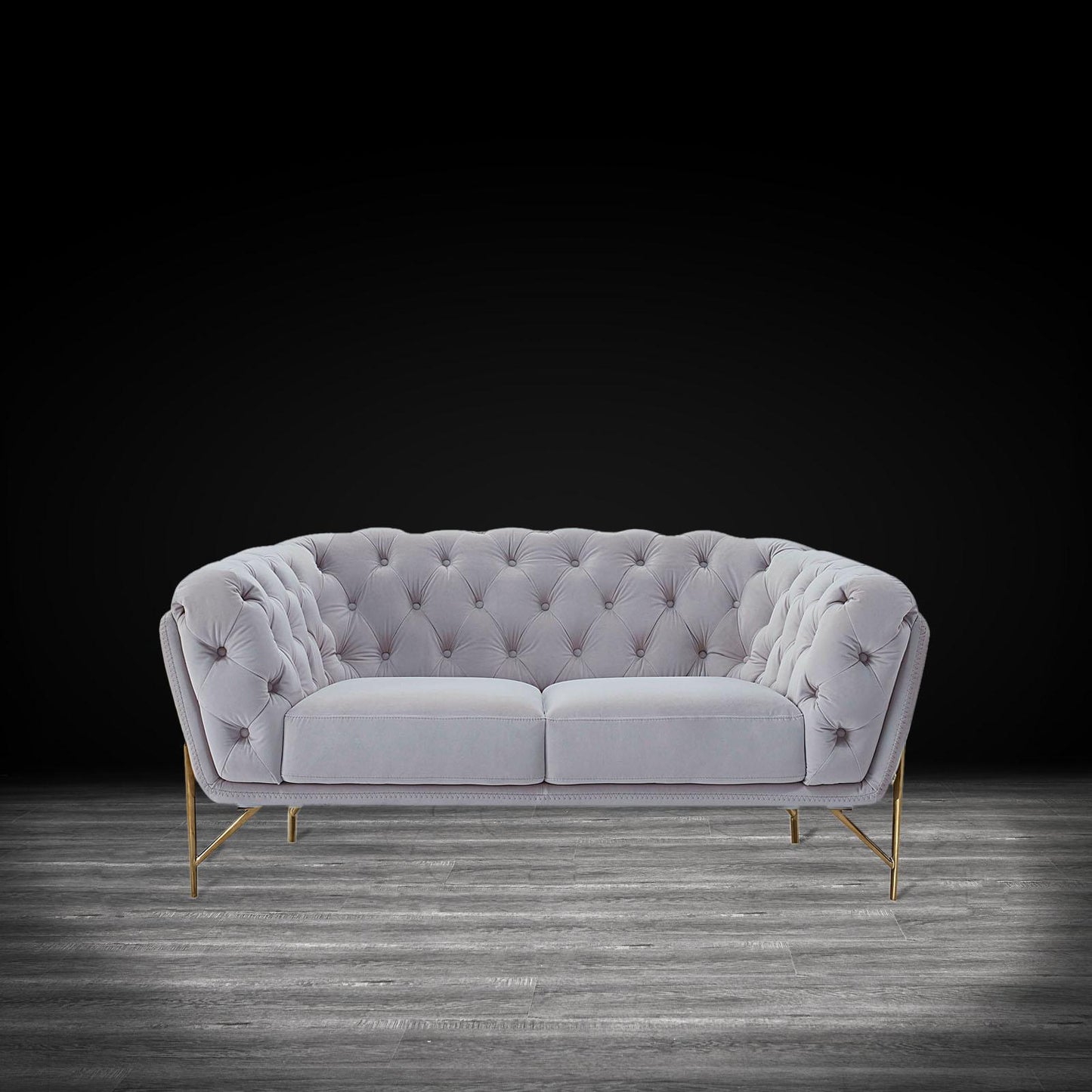 Sofia Gold-Accent Sofa Set – Light Gray