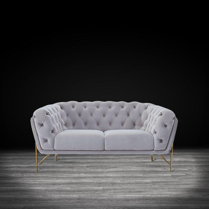 Sofia Gold-Accent Sofa Set – Light Gray