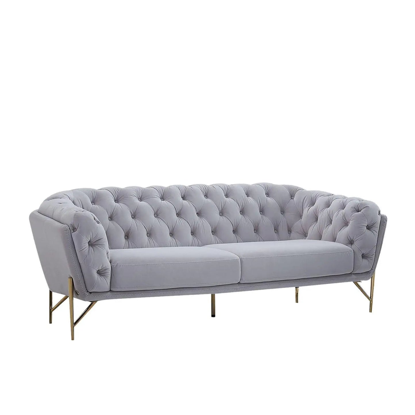 Sofia Gold-Accent Sofa Set – Light Gray