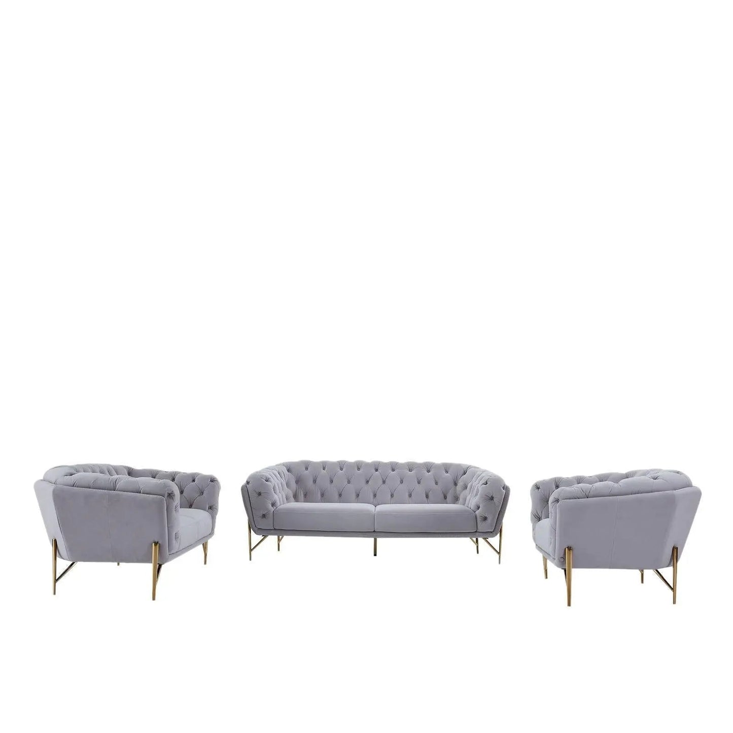Sofia Gold-Accent Sofa Set – Light Gray