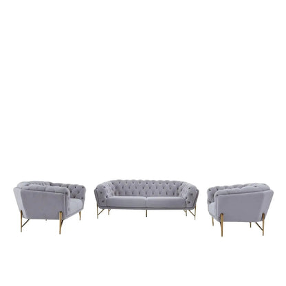Sofia Gold-Accent Sofa Set – Light Gray