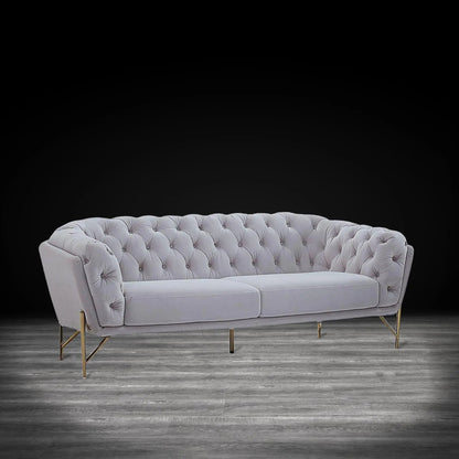 Sofia Gold-Accent Sofa Set – Light Gray