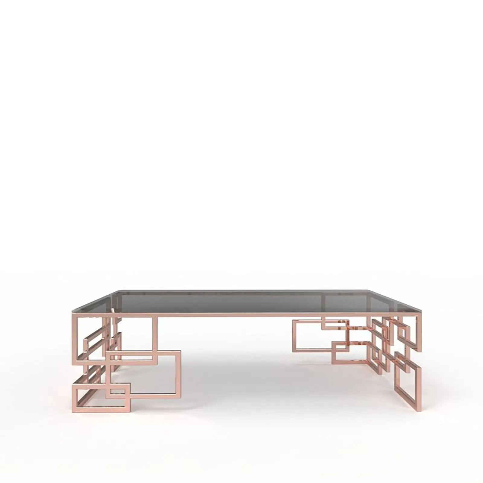 Spectra Large Rectangular Rose Gold Polished Stainless Steel Base Coffee Table